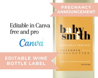 Baby Announcement Wine Label | Pregnancy Announcement For Grandparents | Pregnancy Announcement Wine Label | Pregnancy Reveal | Digital file
