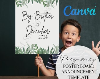 Pregnancy Announcement Poster Board | Big Brother template | Promoted To Big Brother Announcement | Editable Canva | Baby Announcement