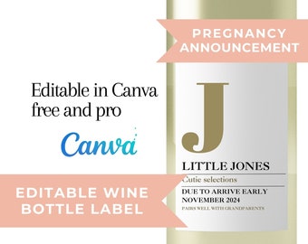 Baby Announcement Wine Label | Pregnancy Announcement For Grandparents | Pregnancy Announcement Wine Label | Pregnancy Reveal | Digital file
