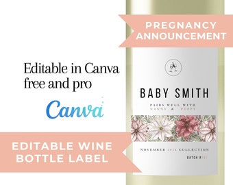 Baby Announcement Wine Label | Pregnancy Announcement For Grandparents | Pregnancy Announcement Wine Label | Pregnancy Reveal | Digital file