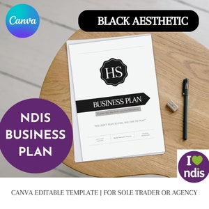 NDIS business plan, business support, Black aesthetic SWOT Analysis, editable Canva template providers, client, disability, Digital download