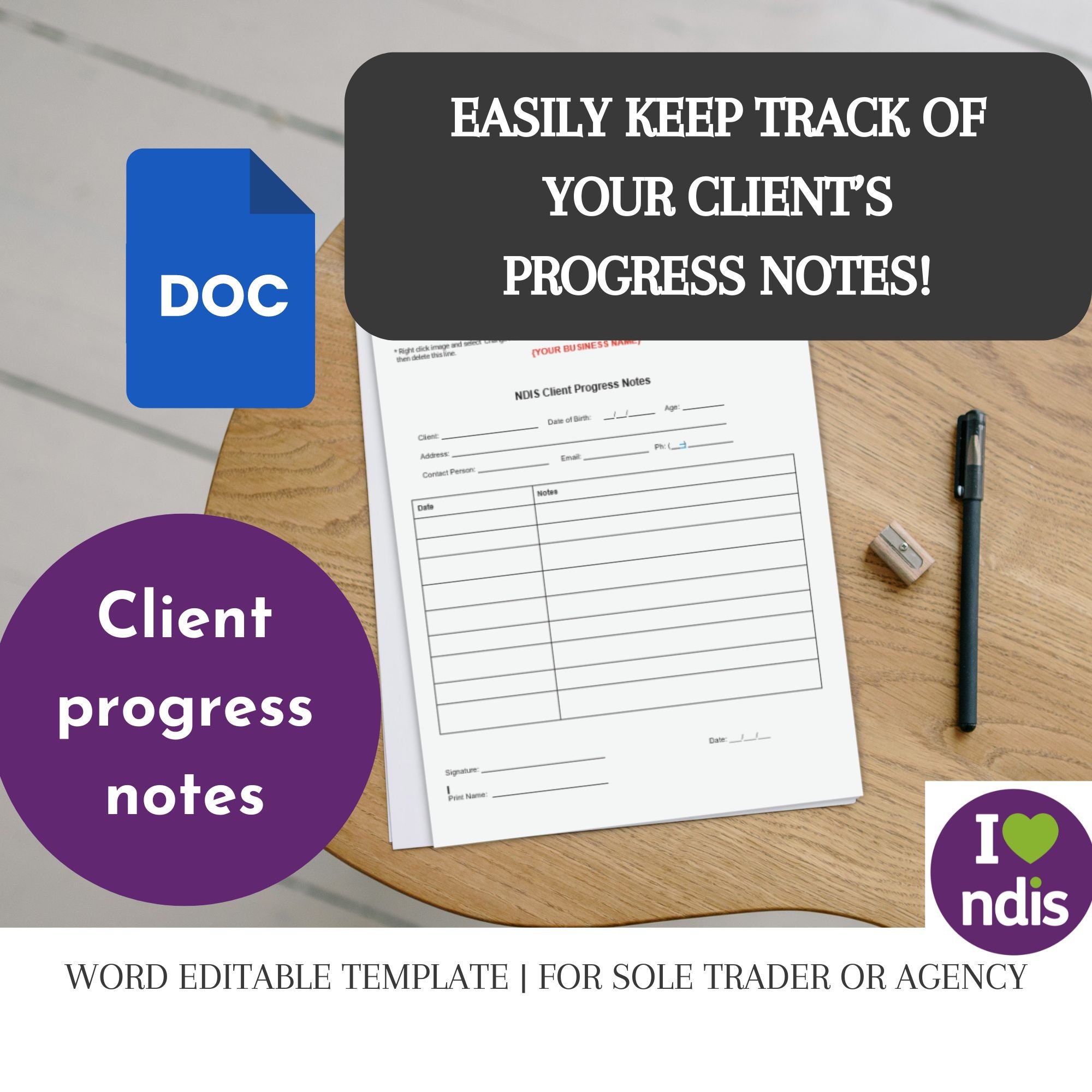 NDIS Client Progress Notes Form Word Participant Template Onboarding ...
