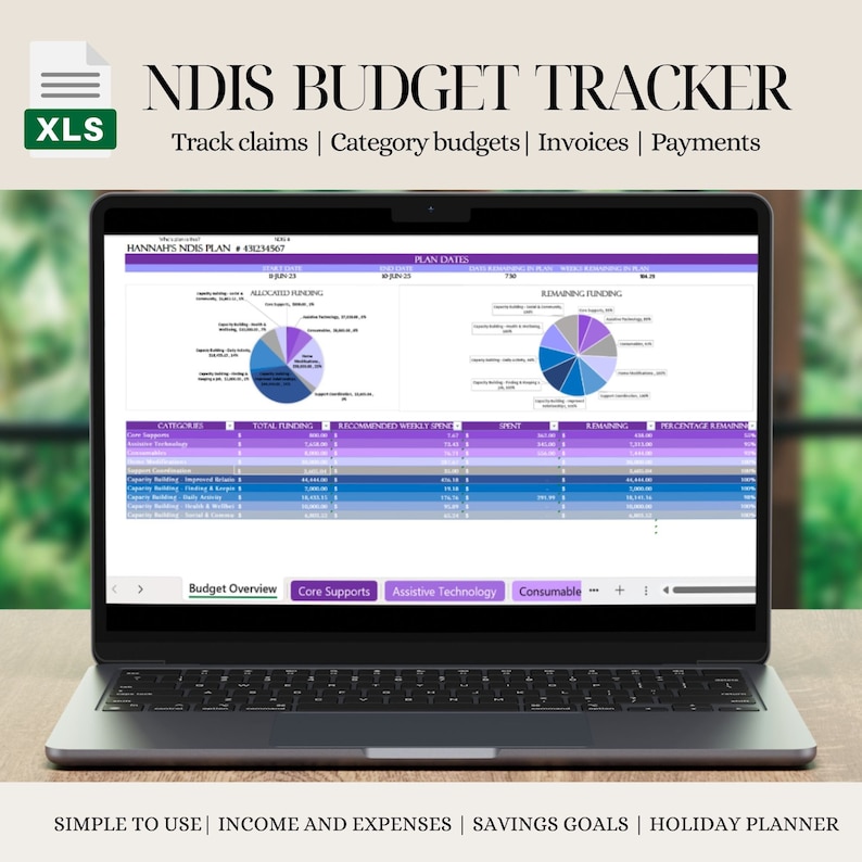 NDIS Participant Excel Tabelle Funding Planer Planer für Selbstmanagement Rechnung Tracker Prereadsheet Template Bild 1