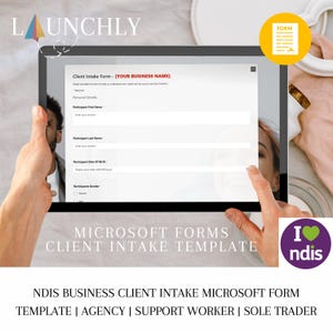 NDIS client intake onboarding Microsoft Forms template for service providers, support workers, support coordinators, therapists, business