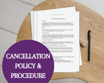 NDIS Cancellations Policy | business support work agency Word document template providers | Participant |Digital download | Editable