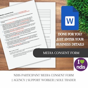 NDIS media consent form support worker disability business participant intake document editable word template sole trader policy procedure