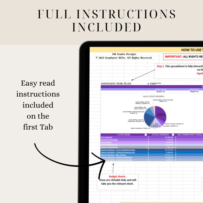 NDIS Participant Excel Tabelle Funding Planer Planer für Selbstmanagement Rechnung Tracker Prereadsheet Template Bild 5