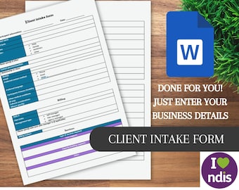 NDIS client intake form word participant template onboarding editable document | Instant download | Support worker | Word Template