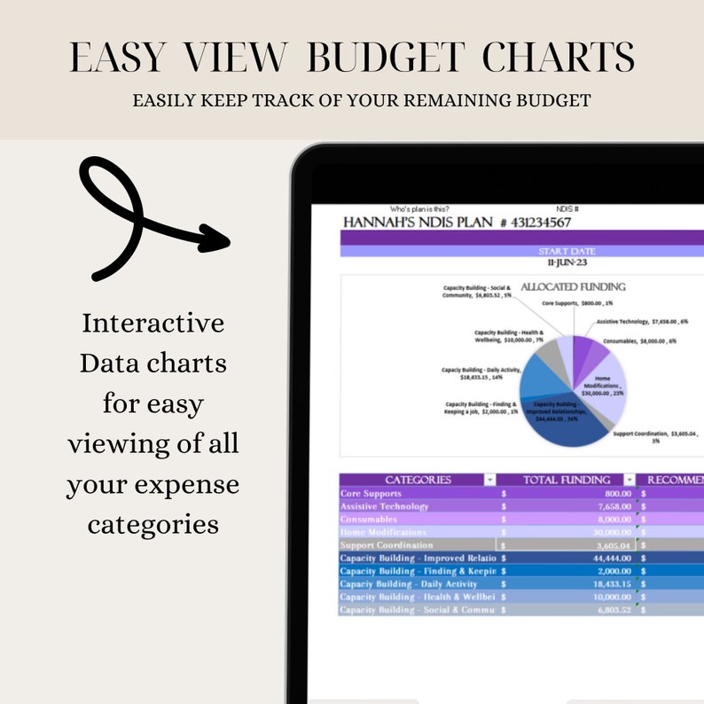 NDIS Participant Excel Tabelle Funding Planer Planer für Selbstmanagement Rechnung Tracker Prereadsheet Template Bild 2