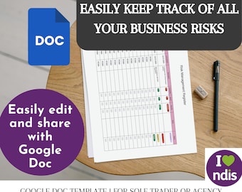 NDIS Risk register business assessment Google Doc | Disability worker | Editable | Small Business | Risk score | Compliance