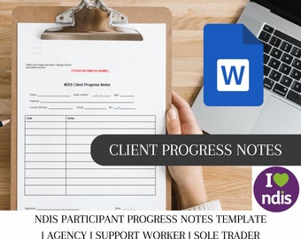 Formulario de notas de progreso del cliente de NDIS, plantilla de Word para participantes, documento editable de incorporación / Descarga instantánea / Trabajador de apoyo
