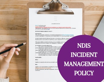 Policy procedure incident management NDIS business support worker template for providers | Participant |Digital download | Document