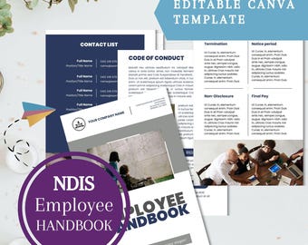 NDIS Employee business handbook | Canva Template | Editable Digital Download for care services, disability services | Sole trader | Company