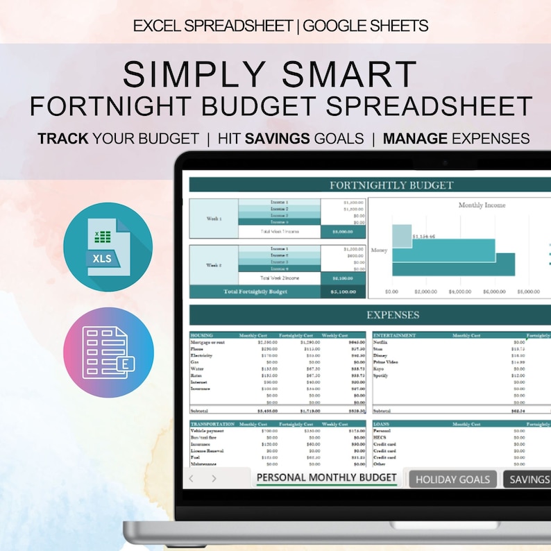 Budget Planner Fortnight Biweekly Google Sheets Budget Spreadsheet Excel Weekly Paycheck Budget Template Budgeting by wage Expense Tracker zdjęcie 1
