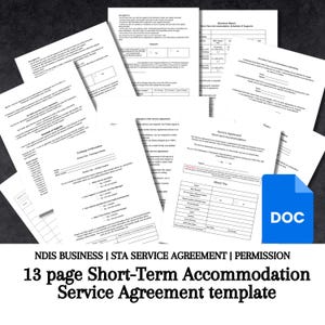Short Term Accommodation Service agreement respite NDIS business support agency schedule of support editable template | Google Doc