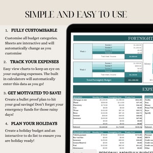 Budget Planner Fortnight Biweekly Google Sheets Budget Spreadsheet Excel Weekly Paycheck Budget Template Budgeting by wage Expense Tracker zdjęcie 5