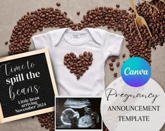 Pregnancy Announcement | Instant Download | Social Media Gender Reveal | Spill The Beans | Coffee Beans | Baby Reveal | Baby Coffee
