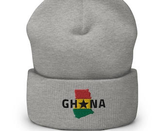 Ghana Hat, Ghanaian Hat, Embroidered African, Ghana Gift, Republic of Ghana Cuffed Winter Beanie Hat