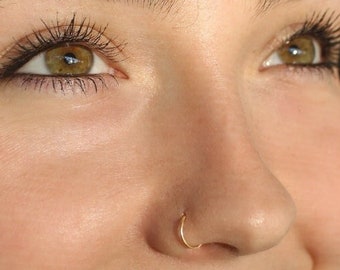 Solid 14k Gold Dainty Nose Ring Hoop | 925 Sterling Silver, Snug Fit Nose Ring, Huggie Hoop, Small Hoop, 24g, 22g, 20g, Custom