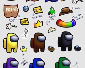 Among Us Imposter Sticker Sheet Customizable Hats, Skins for Crewmates Cosmicubes