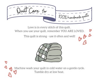 Quilt Care Card PDF Download, Printable Quilt Cared Card, Quilt Care Card Download, Easy Care ...