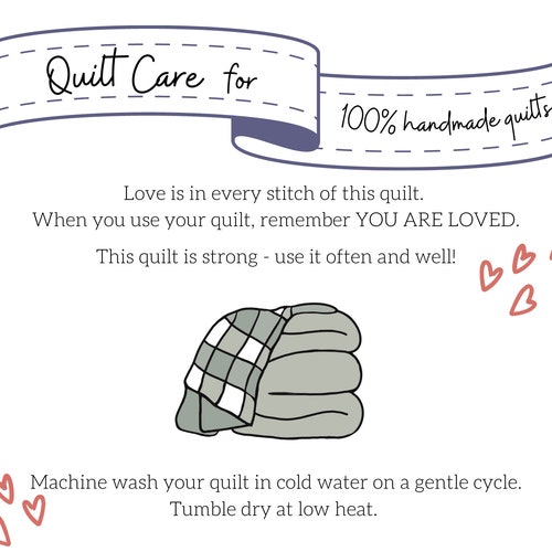 Handmade Quilt Care Card / Printable Quilt Wash Guide / Quilt Etsy