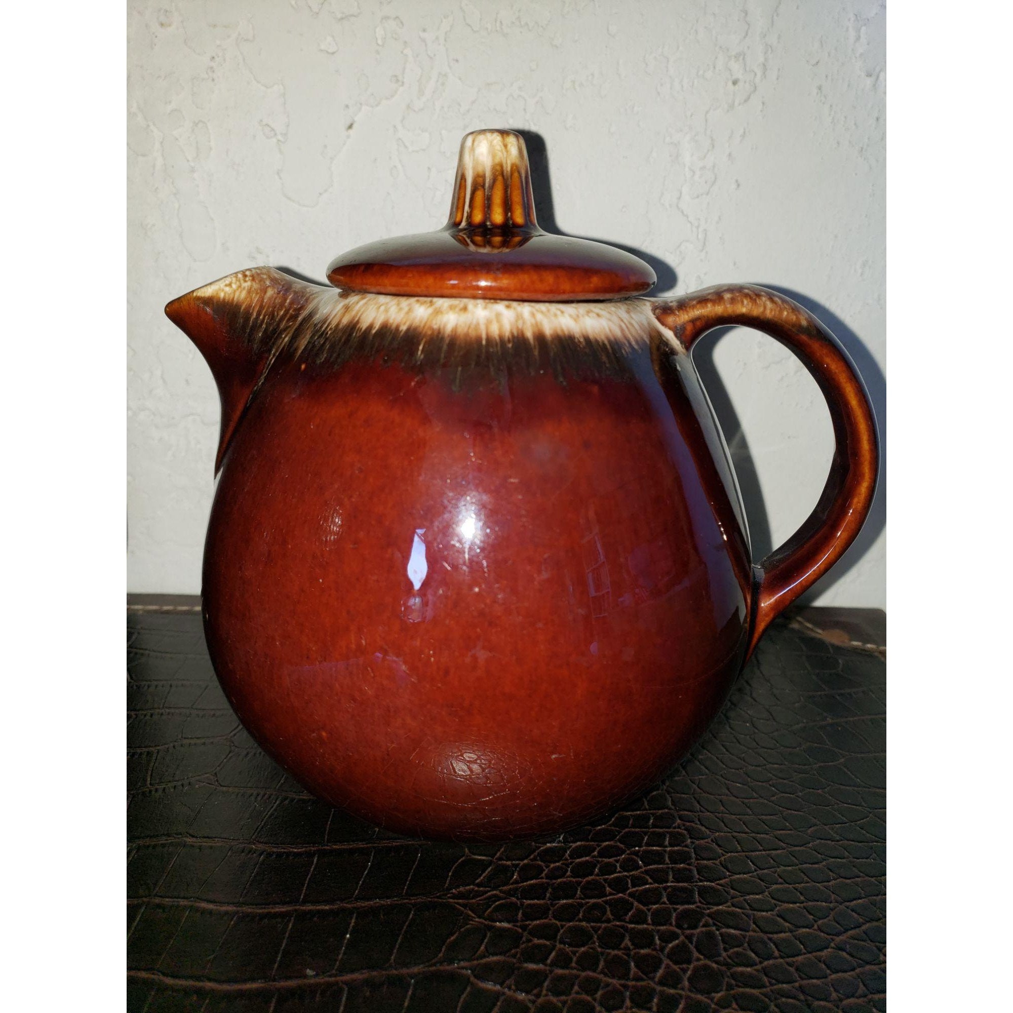 Vintage Hull Pottery Teapot Brown Drip Oven Proof USA 6 Etsy