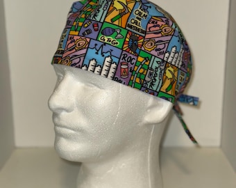 Anesthesia Print Scrub Hat, Unisex Cotton Scrub Cap