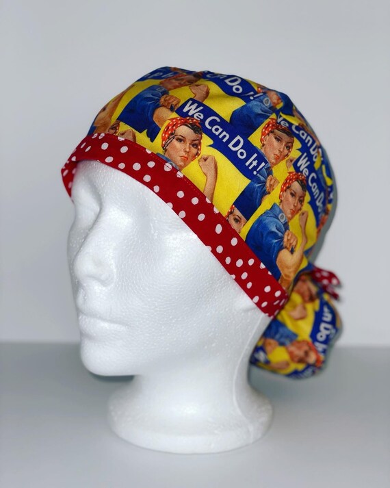 Womans Rosie the Riveter Pony Tie Scrub 