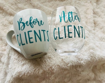 Before Clients, After Clients, Wine and Coffee Set, Funny Realtor/Agent/Lawyer/Hairstylist Gift Customizable