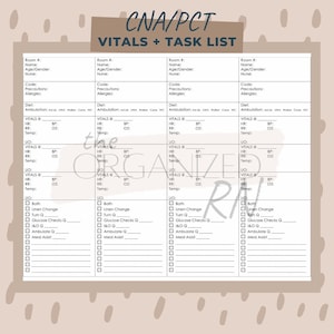 CNA/PCT Vitals Log and Task List