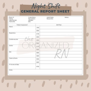 NIGHT SHIFT Nurse Report Sheet