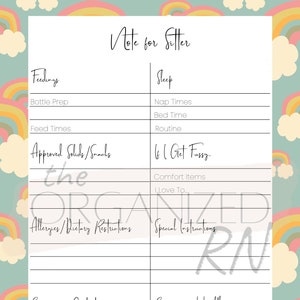 NOTE FOR SITTER - Blue Rainbow
