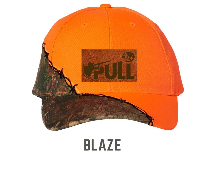 PULL Leather Patch Hat Clay Skeet Trap Shooting Laser Engraved