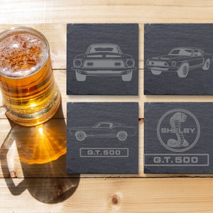 Mustang GT500 1967 Slate Coaster Laser Engraved | Man Cave | Bar Decor | Classic Cars | Fast Shipping | Great Gift Idea