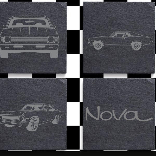 NOVA Slate Coaster Laser Engraved | Man Cave | Bar Decor | Classic Cars | Fast Shipping | Great Gift Idea