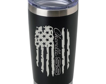 Chevelle SS Flag Laser Engraved Stainless Steel Tumbler | Insulated  20 oz  | Travel Mug | Custom-made | Muscle Car | Fast Shipping