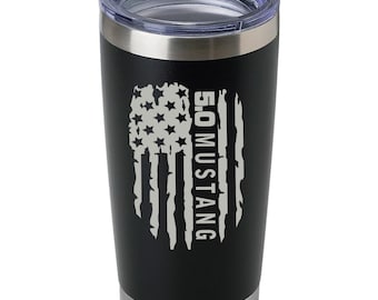5.0 Mustang Flag Laser Engraved Stainless Steel Tumbler | Insulated  20 oz  | Travel Mug | Custom-made | Muscle Car | Fast Shipping