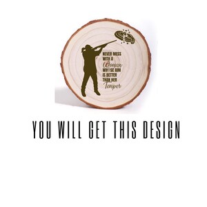 Nie mess mit einer Frau, deren Ziel besser ist als ihr Temper Holz Ornament Laser graviert Ton Skeet Trap Shooting, Geschenk Ornament