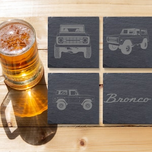 Bronco Slate Coaster Laser Engraved | Man Cave | Bar Decor | Classic Cars | Fast Shipping | Great Gift Idea