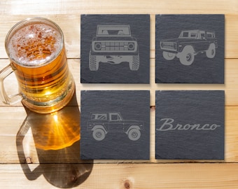 Bronco Slate Coaster Laser Engraved | Man Cave | Bar Decor | Classic Cars | Fast Shipping | Great Gift Idea