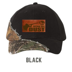 Nothing But DUST Leather Patch Hat Clay Skeet Trap Shooting Laser Engraved Structured Ball Cap Hat