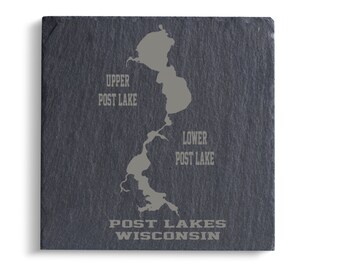 Slate Coaster Post Lakes Wisconsin  Laser Engraved |Lake Decor | Fast Shipping | Great Gift Idea