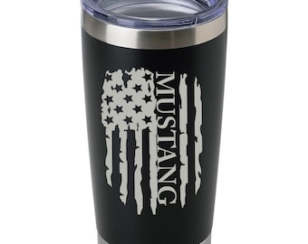 Mustang Flag Laser Engraved Stainless Steel Tumbler | Insulated  20 oz  | Travel Mug | Custom-made | Muscle Car | Fast Shipping