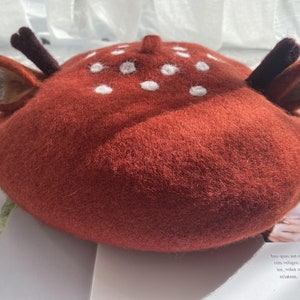 Warm Deer Antlers Beret, Christmas Accessory, Basque Beret Winter Hat for sweet girl