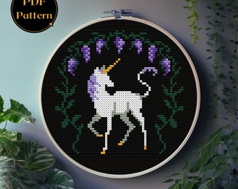 Glyzinien Einhorn Kreuzstichmuster - Anfängerfreundlich PDF - Fantasy Kollektion