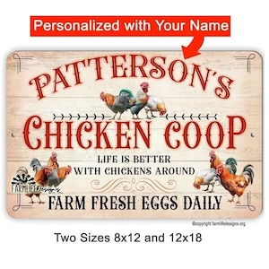 Personalized Chicken Coop Sign - with your name, aluminum, custom sign, your name sign, chicken lover gift, barn sign, chicken lover decor