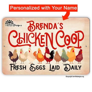 Personalized Chicken Coop Sign - with your name, city & state, aluminum, custom sign, your name sign, chicken lover gift, barn sign, 2 sizes