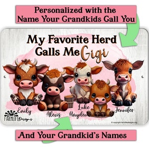 Personalized Little Cow Sign, Mother&#39;s Day Gift for Nana, Grandma, cow lady gift, grandkids gift for grandma, aunt, calves, love my herd
