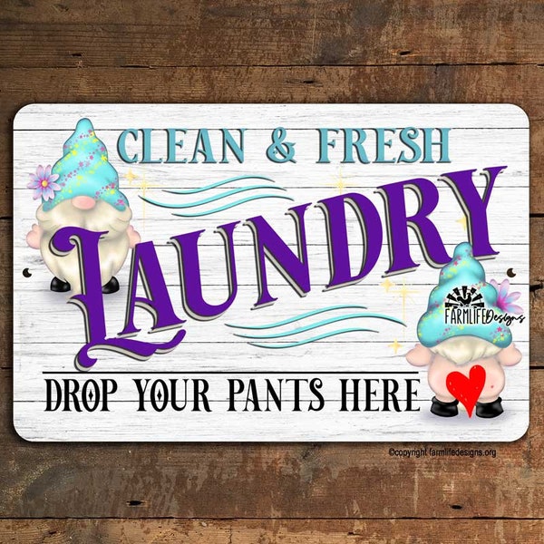 Funny Gnome Laundry Sign, Drop Your Pants, gnome sign, gnome lover gift, gnome decor, gnome lover sign, laundry room sign, naked gnome